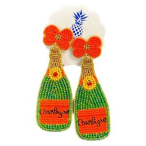 Beaded Champagne earrings! Green and orange color. Boutique new!